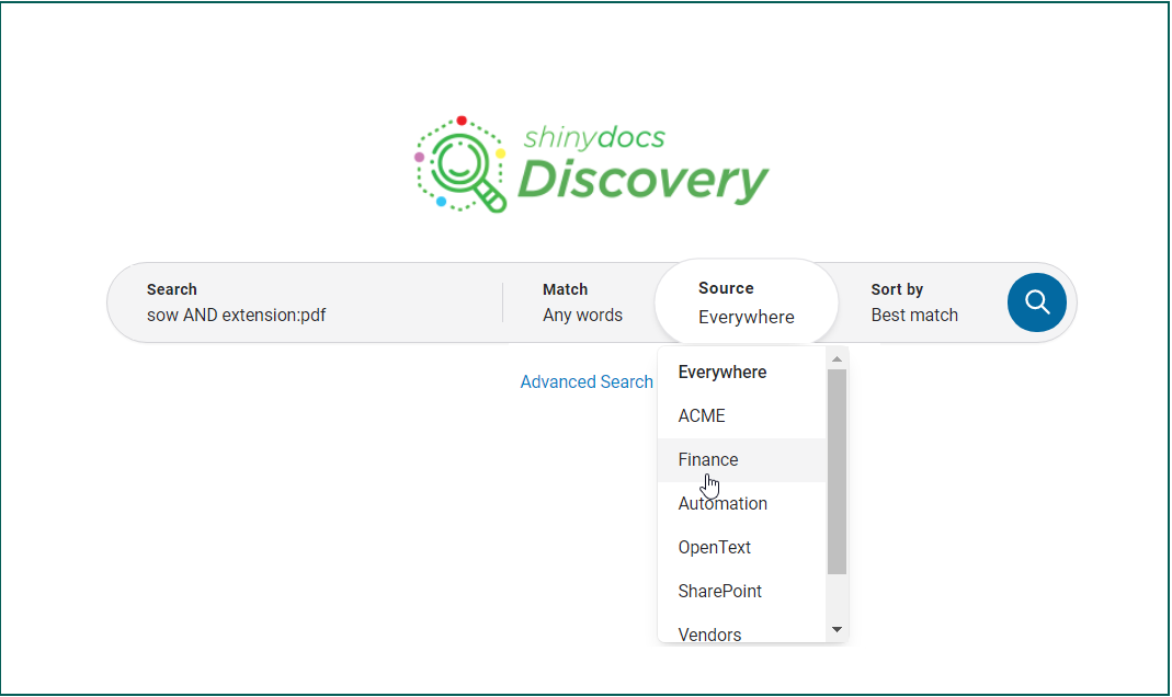 A source-specific combined search by keyword and index field
