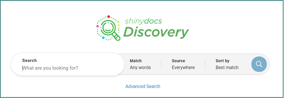 Screenshot of the Discovery Search homepage with the standard search bar.