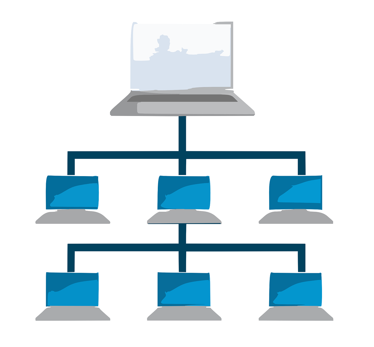 image of multiple small computers linking to one large computer