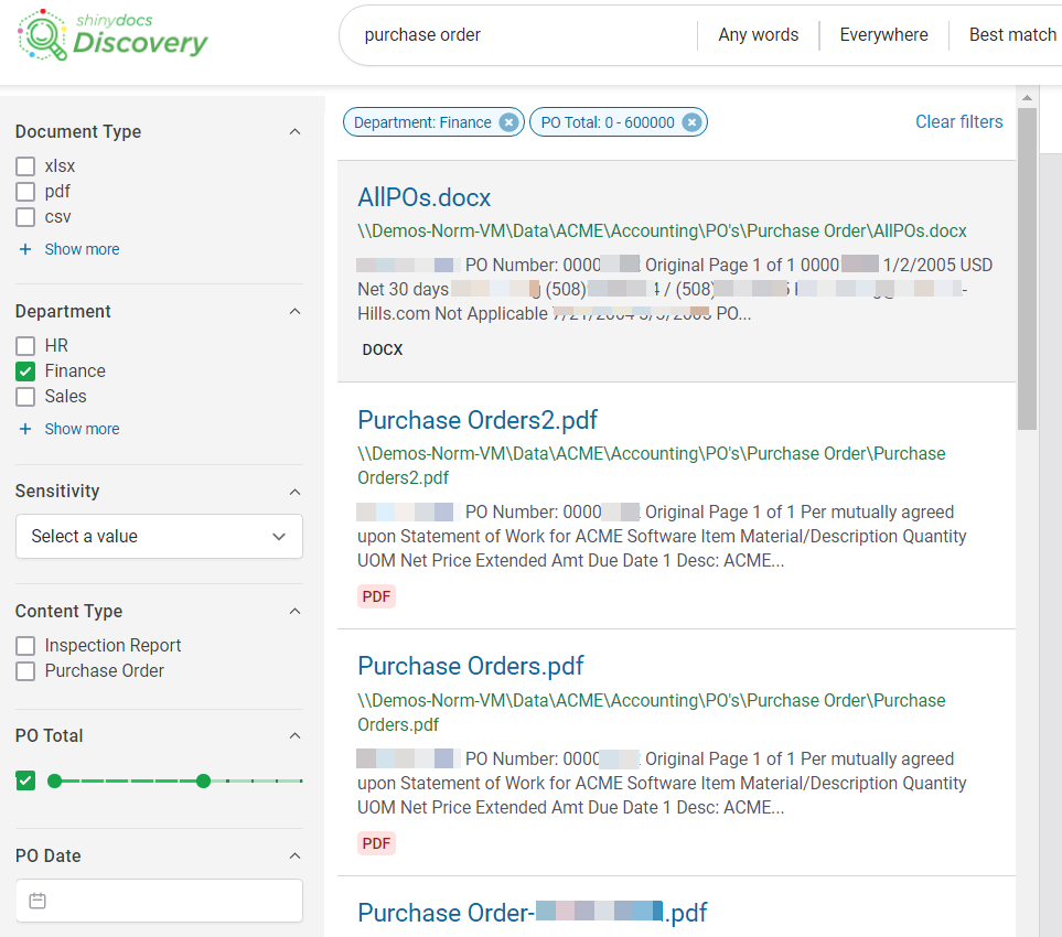 Screenshot of filters applied to results in Discovery Search