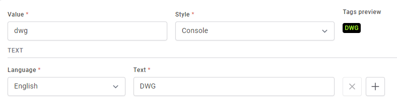 Example of how to configure a tag for index field extension. As administrator selects a Style value, the Tag preview updates.