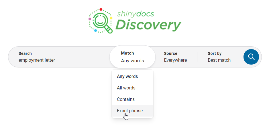 Match search dropdown values