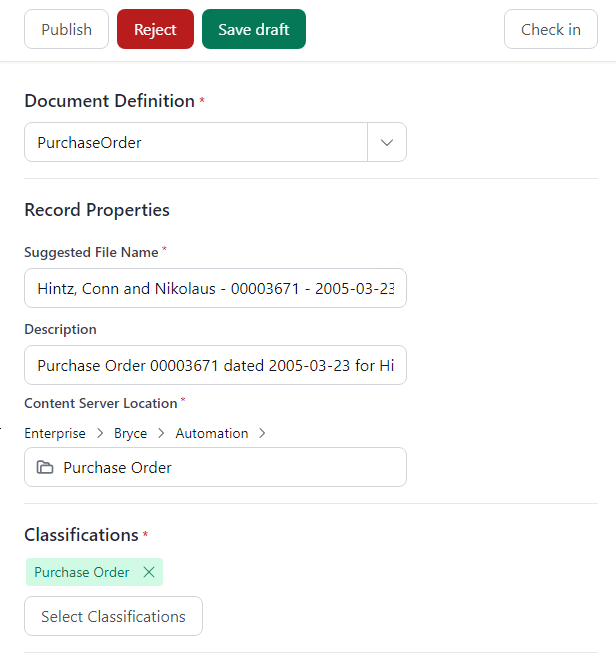 Document properties panel