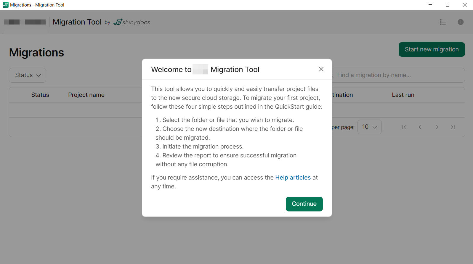 Migration Tool home page